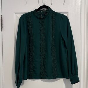 Elegant Green Lace Trim Blouse